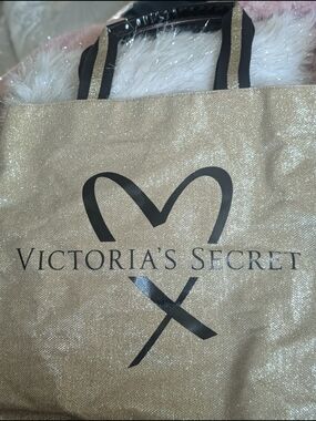 Victoria's Secret Gold Tote Bag with Black Logo